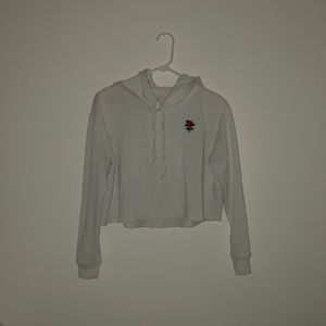 Rose Embroidered Cropped Hoodie (white)